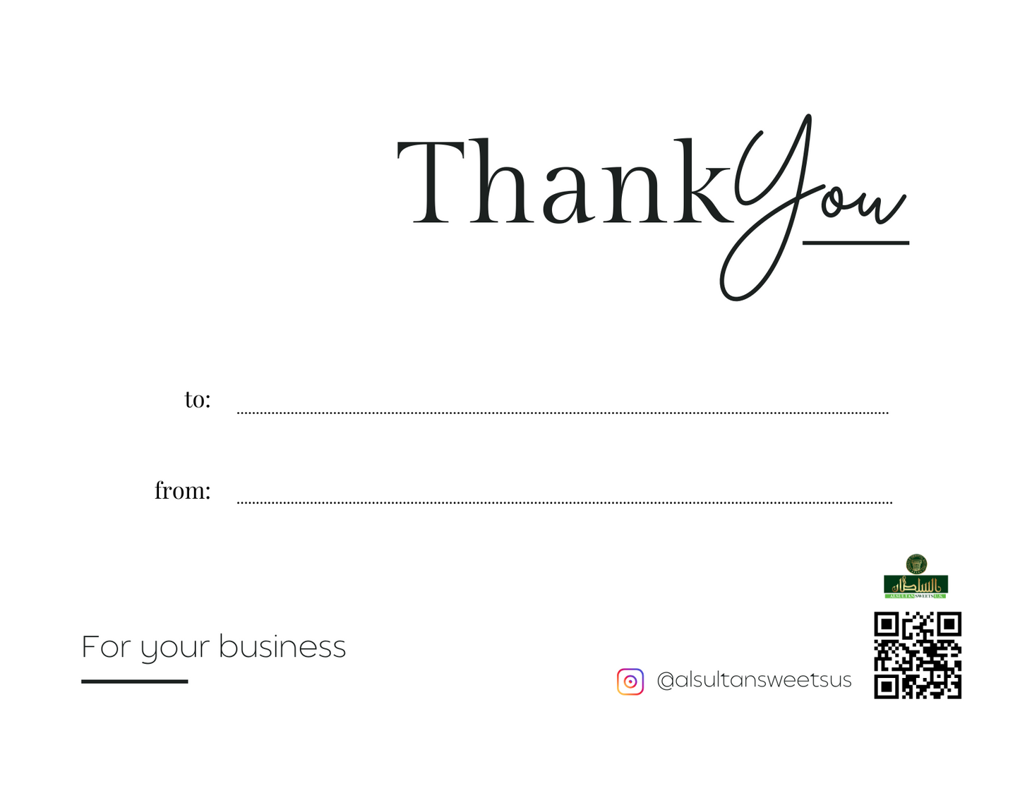 Thank You For Your Business Card AlSultan Sweets US