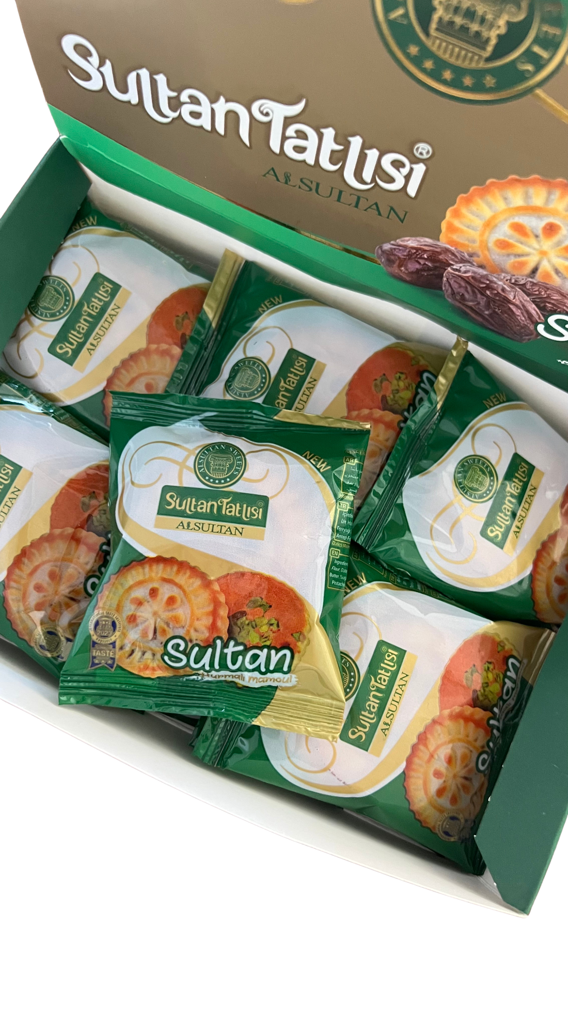 Sultan Tatlisi packaging with multiple packages displayed in a box.