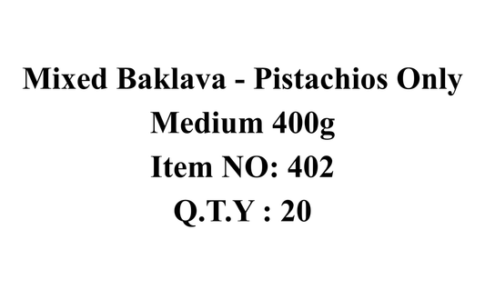 Assorted Baklava - Pistachios Only Medium 400g (WS)